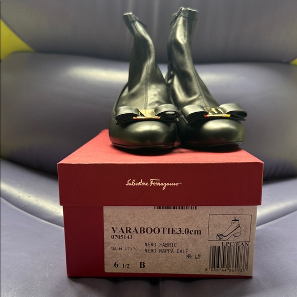 Salvatore Ferragamo Black Leather Ankle Booties - Picture 1 of 15